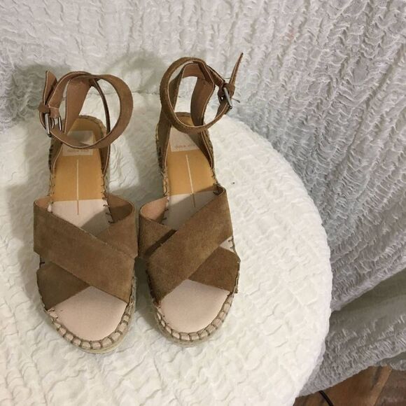 Dolce Vita Dark Tan Suede Wedges Size 8 - Picture 1 of 9